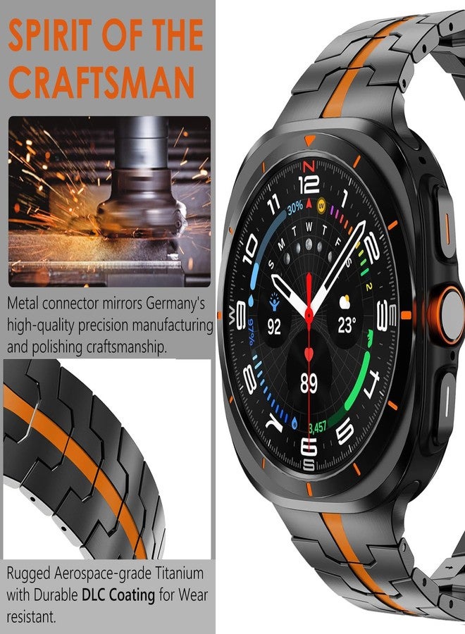 WINGLE Titanium Band for Galaxy Watch Ultra Bands 47mm 2025/2024 Men Rugged Durable Armor Robust Samsung Galaxy Watch Ultra Band Classy Casual Business Metal Bands Butterfly Clasp, Black/Orange - Image 4
